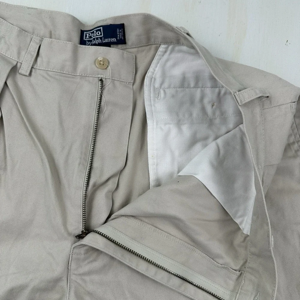 VTG Polo Ralph Lauren Tyler Baggy Shorts Men Fits 35 X 9 Khaki High Rise Pleated
